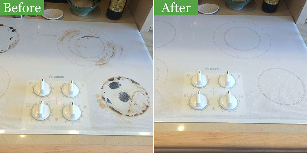 Ceramic Cooktop (We first used a glass scraper to remove large pieces of residue)