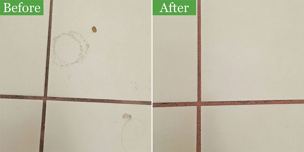 Tile and Grout (We used a toothbrush to apply cleaner to the grout lines)